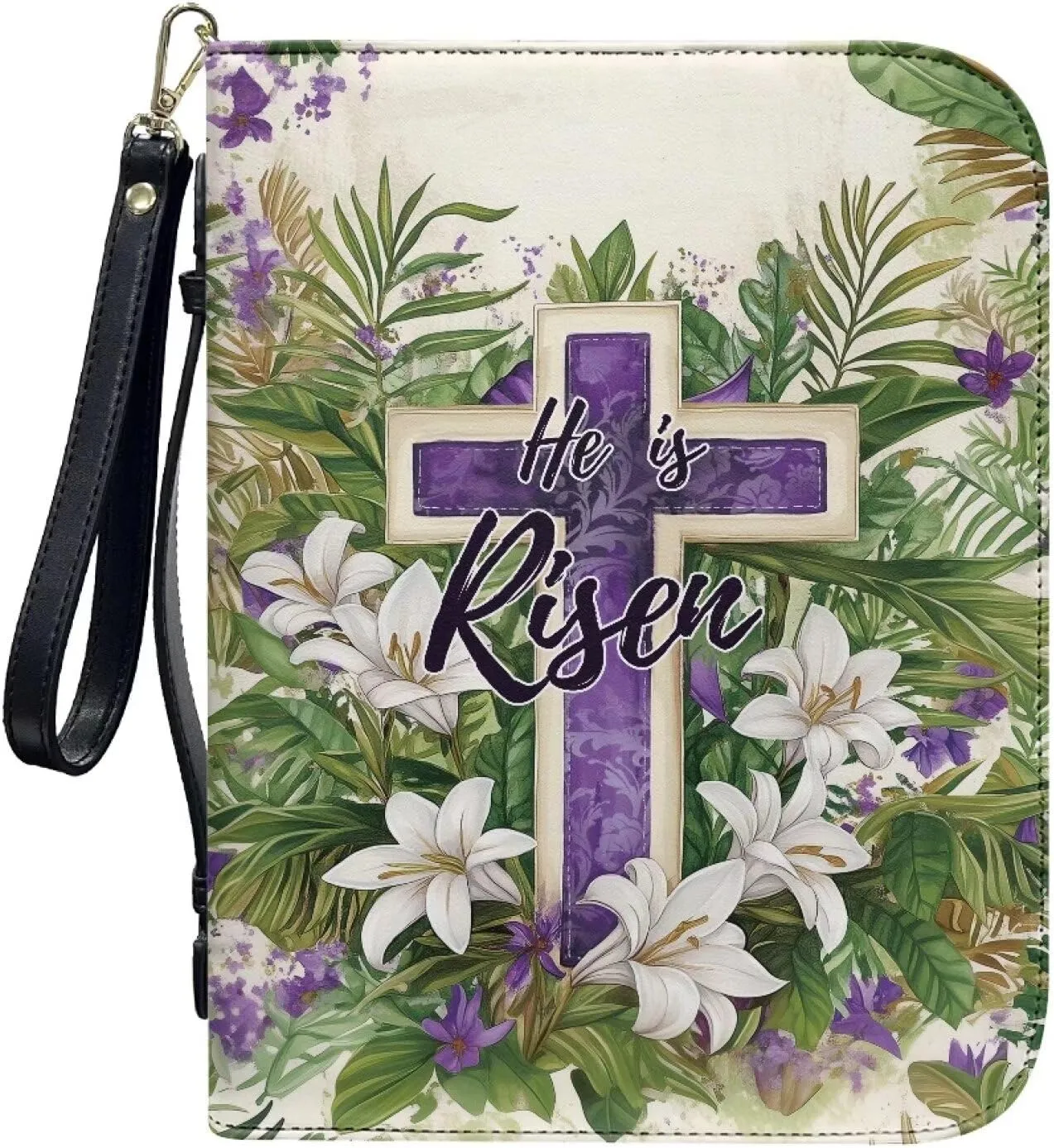 Bible Cover with Black Ribbon Study Bible Tote Bag Zip Carrying Case Handle and Pocket Bible Bag for Men & Women