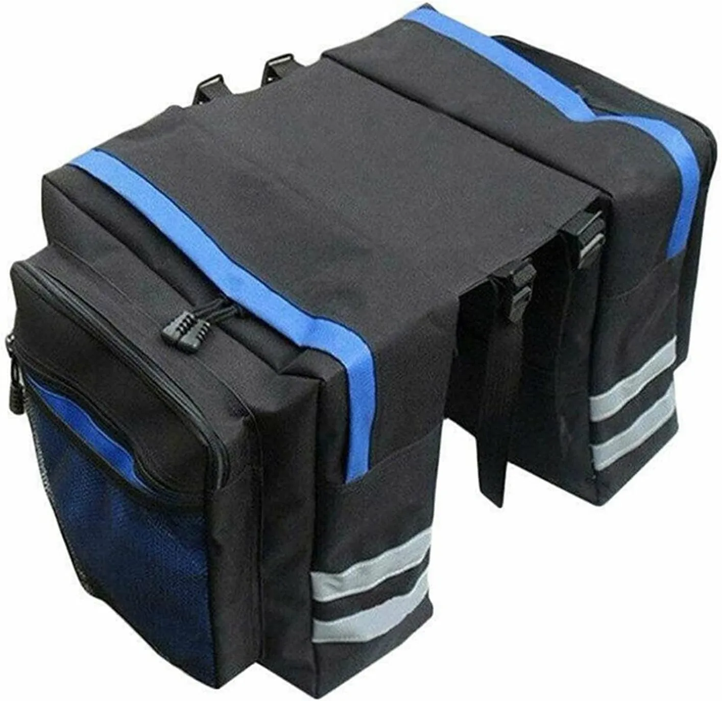 Bicycle Saddle Bag, Waterproof Panniers for Bicycles, Mountain Bike Basket Rear Seat Double Luggage Rack with Adjustable Hook Handle Reflective Trim and Large Pockets