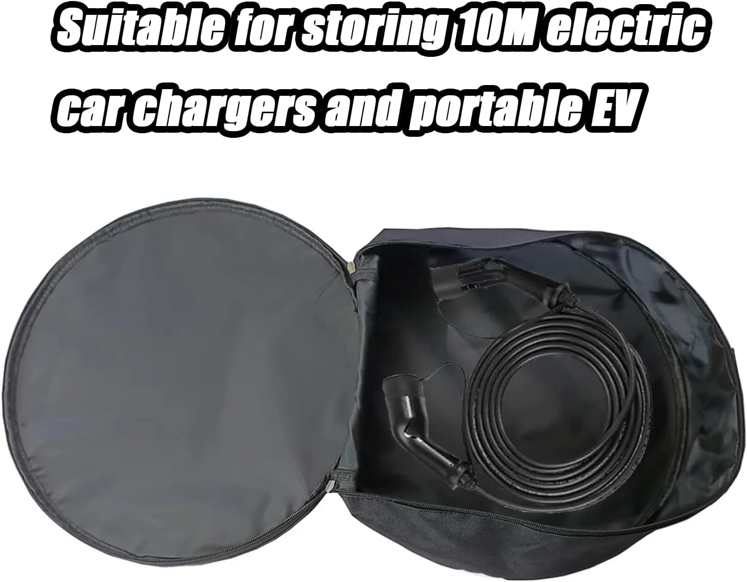 black 1pc jumper cable bag, car storage bag for charger, cable organizer, Includes EV charging cables for electric vehicles (Circle)