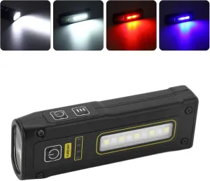 Black Flashlight Spot Light, Magnet Suction, IPX4 Waterproof, Type C Rechargeable Warning Flashlight, 1500mAh, Vibrant Lights, Good Shock Resistance, With Magnet Suction