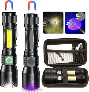 Black Light UV Flashlight, 3-in-1 Magnetic Rechargeable Flashlight, High Lumens Zoomable Beam LED Flash Light, 7 Modes Waterproof Tactical Flashlight for Emergencies, Camping, Pet Urine Detection