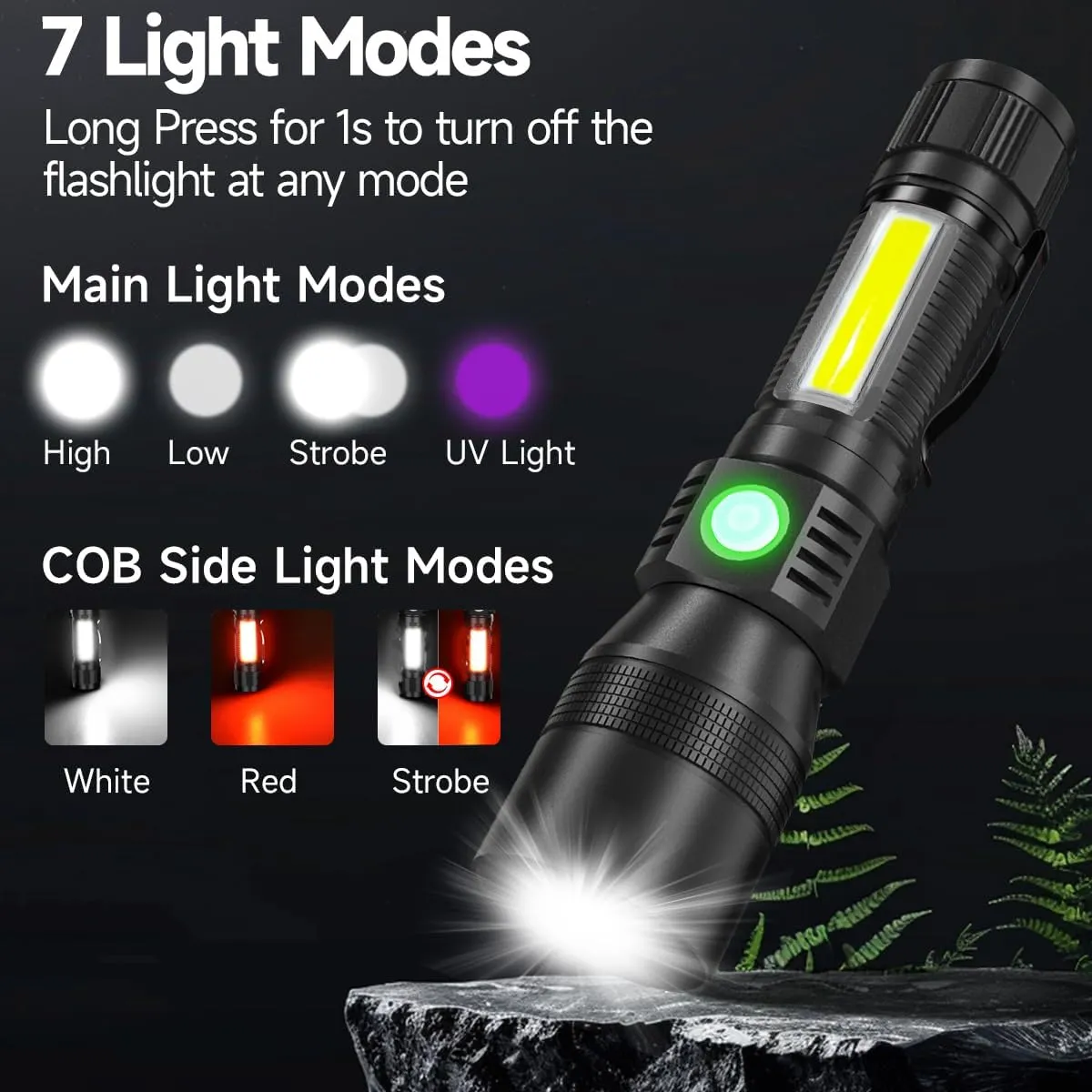 Black Light UV Flashlight, 3-in-1 Magnetic Rechargeable Flashlight, High Lumens Zoomable Beam LED Flash Light, 7 Modes Waterproof Tactical Flashlight for Emergencies, Camping, Pet Urine Detection