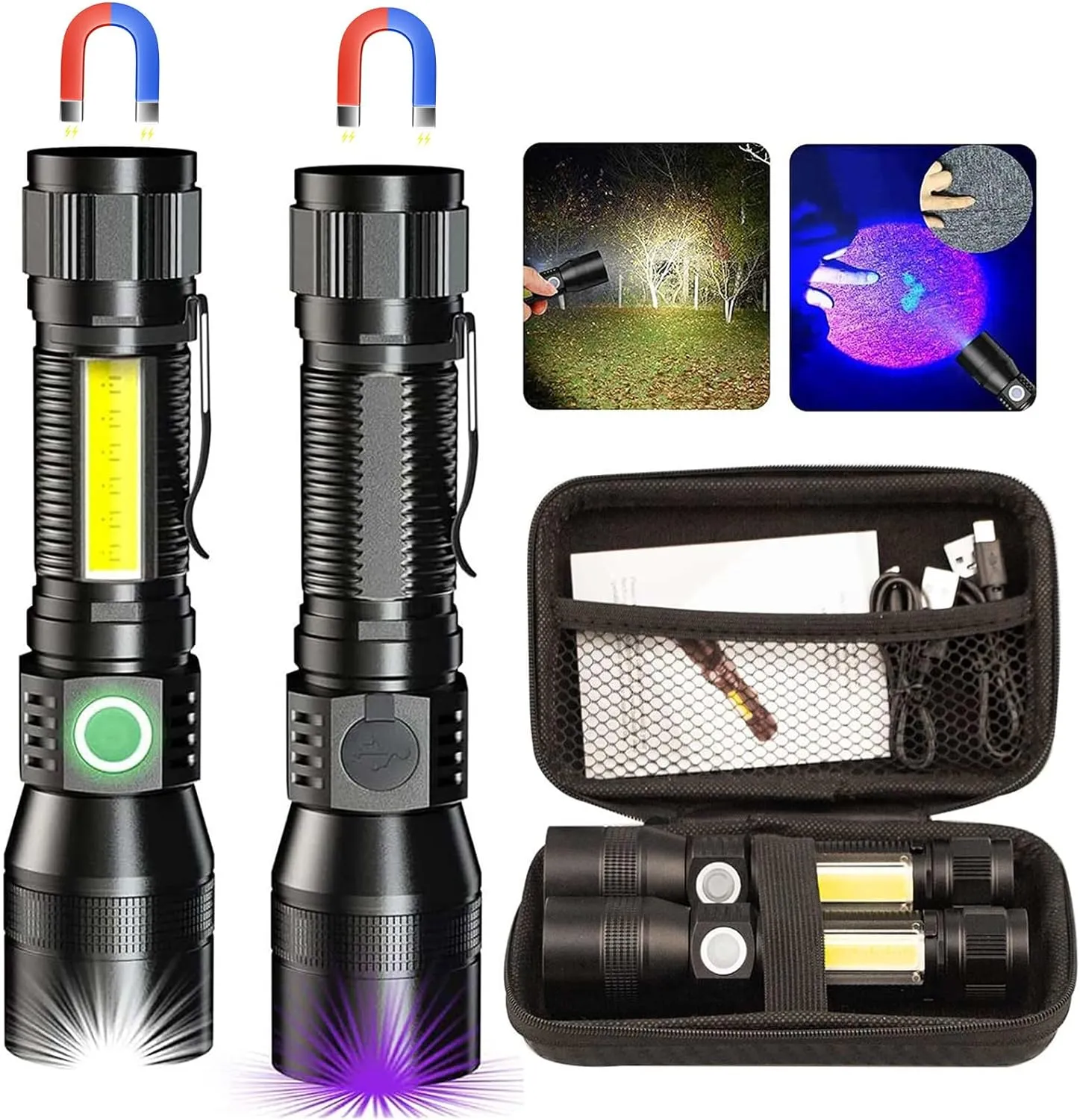 Black Light UV Flashlight, 3-in-1 Magnetic Rechargeable Flashlight, High Lumens Zoomable Beam LED Flash Light, 7 Modes Waterproof Tactical Flashlight for Emergencies, Camping, Pet Urine Detection