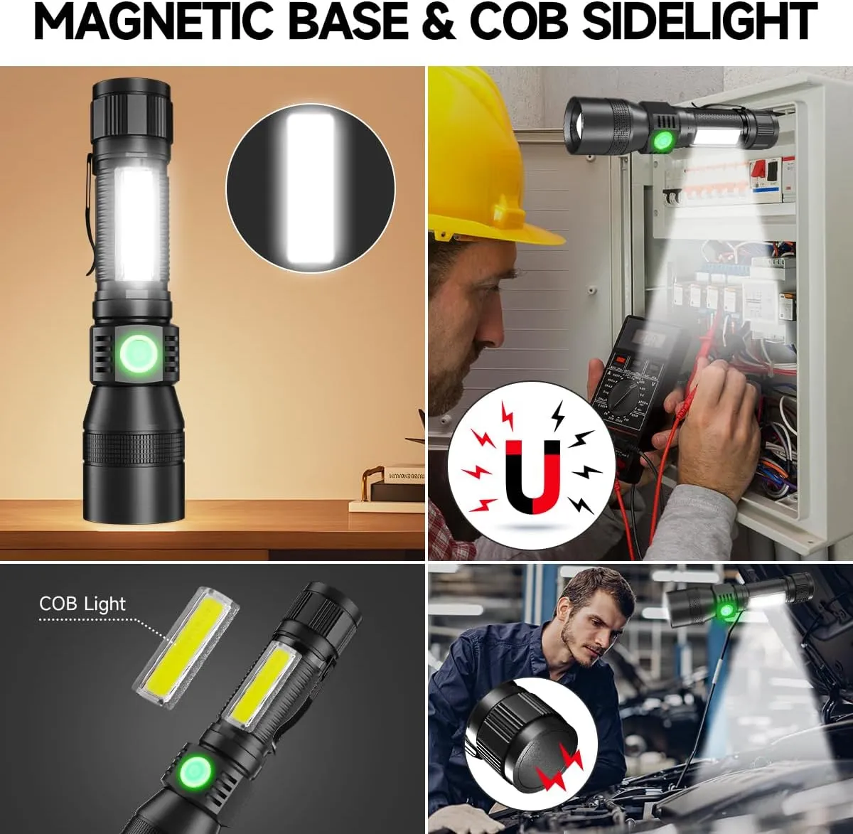 Black Light UV Flashlight, 3-in-1 Magnetic Rechargeable Flashlight, High Lumens Zoomable Beam LED Flash Light, 7 Modes Waterproof Tactical Flashlight for Emergencies, Camping, Pet Urine Detection