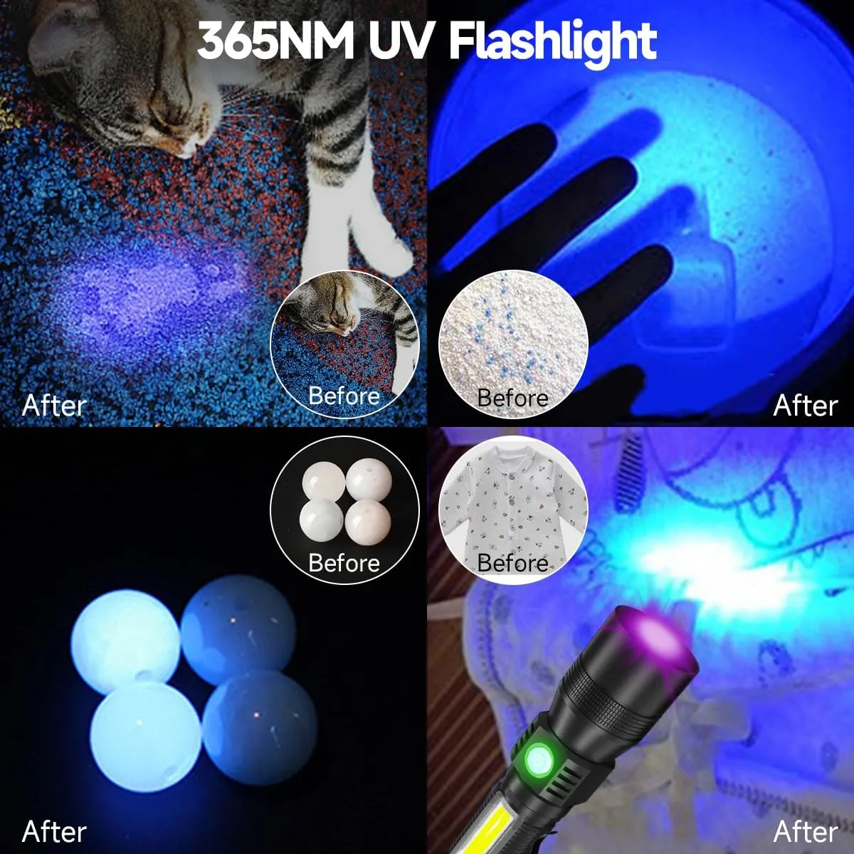 Black Light UV Flashlight, 3-in-1 Magnetic Rechargeable Flashlight, High Lumens Zoomable Beam LED Flash Light, 7 Modes Waterproof Tactical Flashlight for Emergencies, Camping, Pet Urine Detection