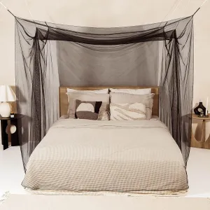 Black Mosquito Net for Single to King-Sized Beds – 2 Side Openings & 6 Hanging Loops – Decorative Rectangular Shape for Home & Travel – Bed Canopy Hanging Kit & Carrying Bag Included