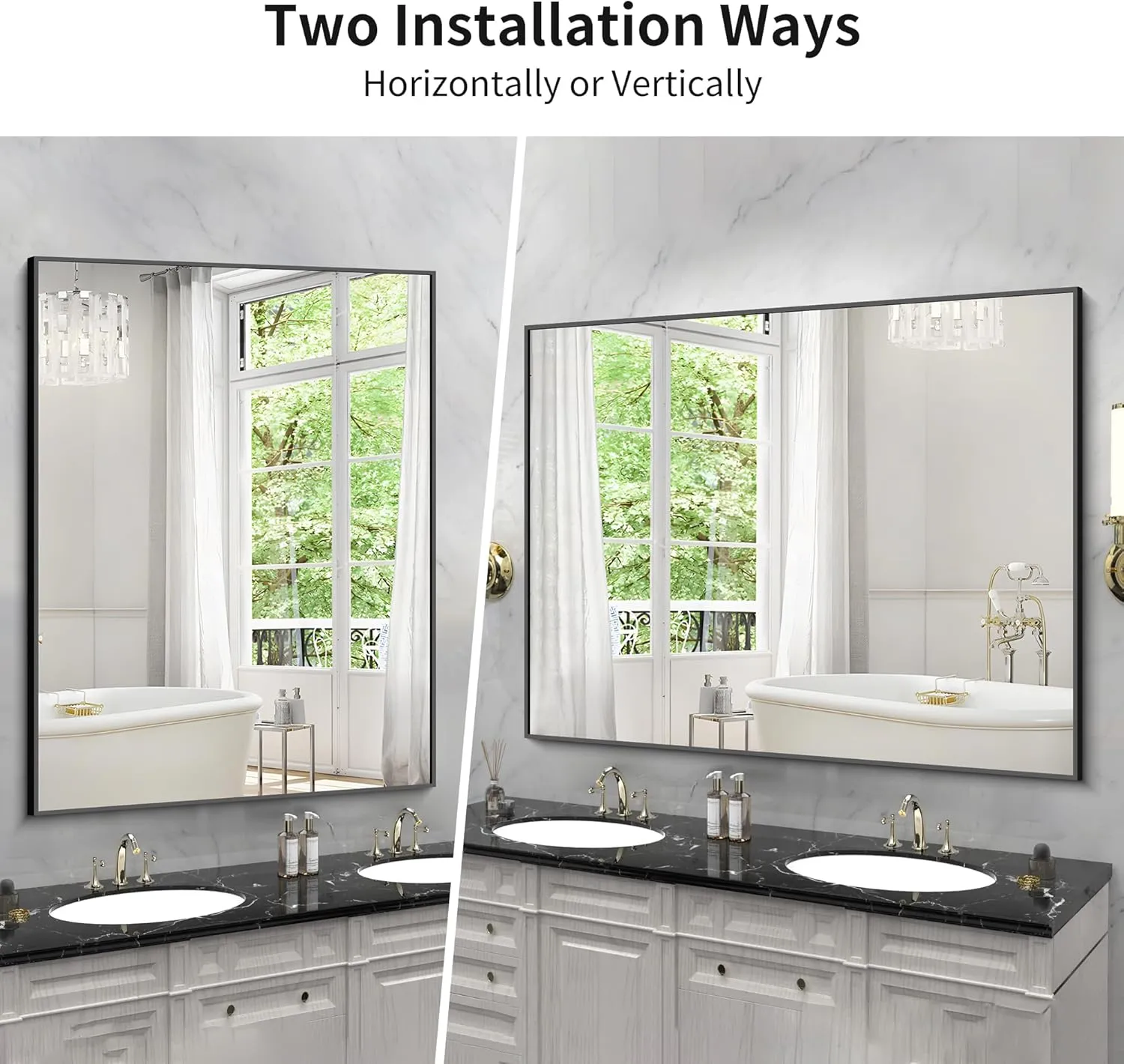 Black Rectangle Mirror, 36"x48" Bathroom Mirrors for Over Sink, Large Black Wall Mounted Mirror, Metal Framed Mirror for Wall, Vanity Mirror for Bathroom Living Room Bedroom Dining Room
