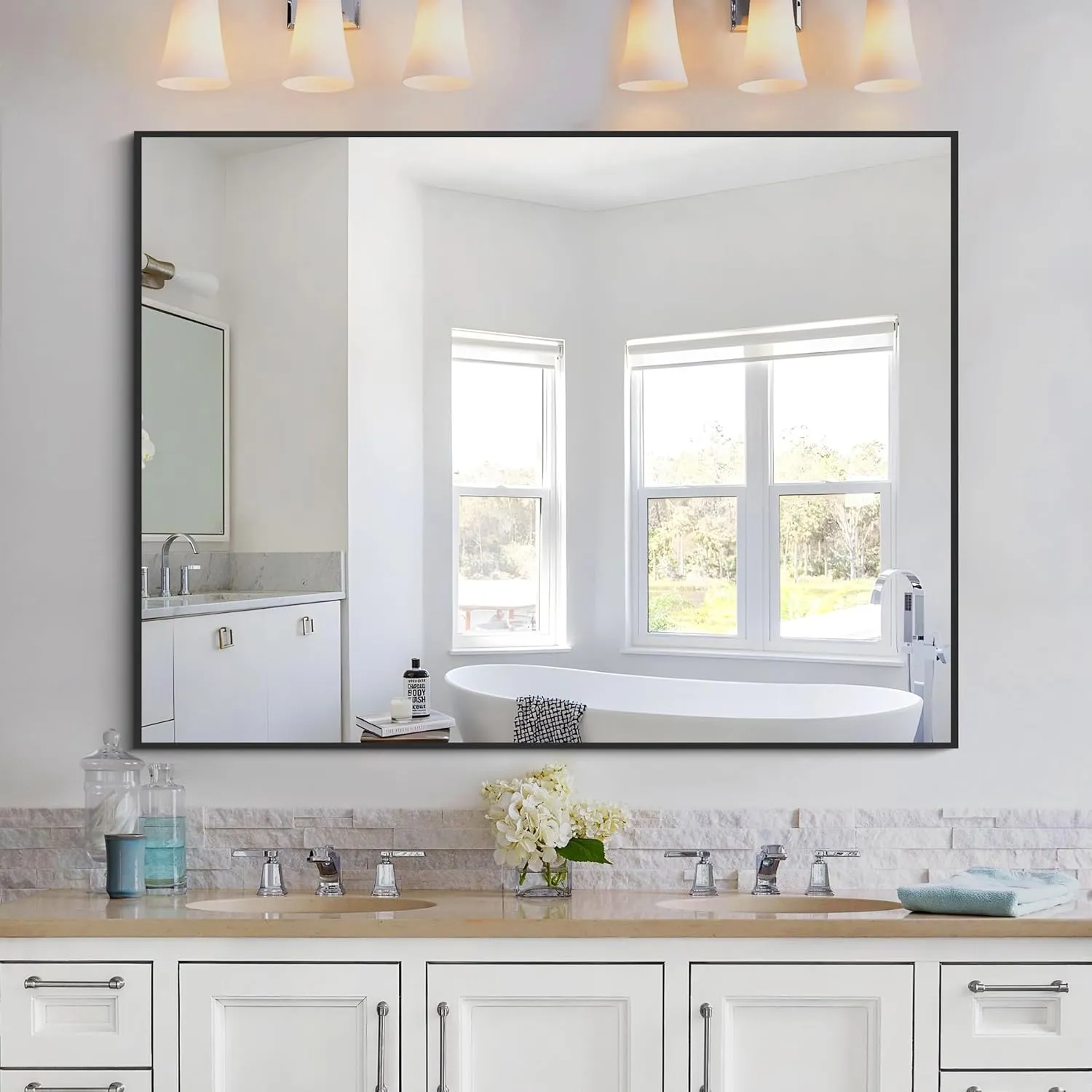 Black Rectangle Mirror, 36"x48" Bathroom Mirrors for Over Sink, Large Black Wall Mounted Mirror, Metal Framed Mirror for Wall, Vanity Mirror for Bathroom Living Room Bedroom Dining Room