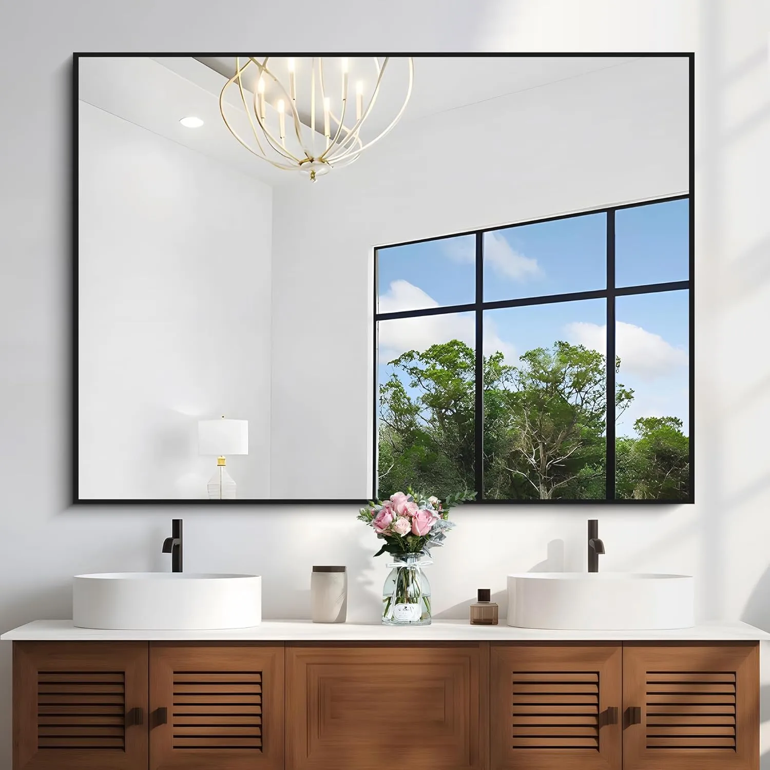 Black Rectangle Mirror, 36"x48" Bathroom Mirrors for Over Sink, Large Black Wall Mounted Mirror, Metal Framed Mirror for Wall, Vanity Mirror for Bathroom Living Room Bedroom Dining Room