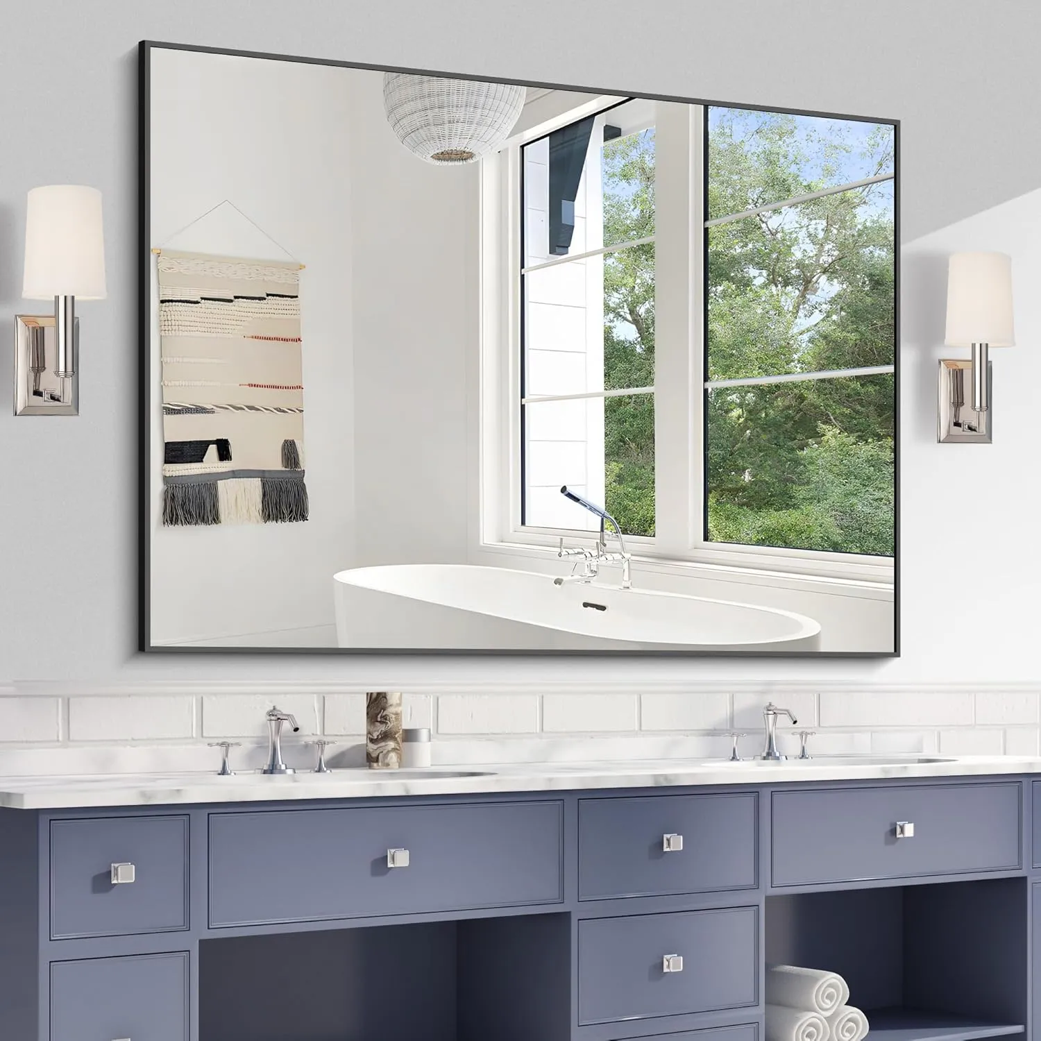 Black Rectangle Mirror, 36"x48" Bathroom Mirrors for Over Sink, Large Black Wall Mounted Mirror, Metal Framed Mirror for Wall, Vanity Mirror for Bathroom Living Room Bedroom Dining Room