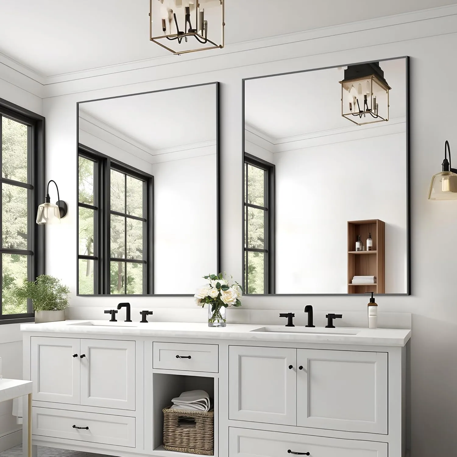 Black Rectangle Mirror, 36"x48" Bathroom Mirrors for Over Sink, Large Black Wall Mounted Mirror, Metal Framed Mirror for Wall, Vanity Mirror for Bathroom Living Room Bedroom Dining Room
