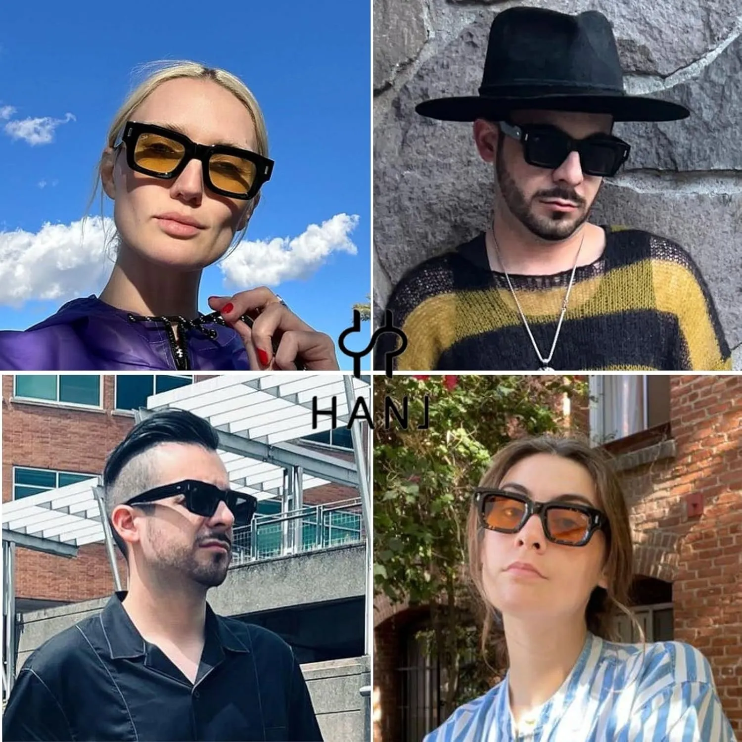 Black Square Trendy Sunglasses Womens Mens Vintage Retro Rectangle Sun Glasses Fashion Classic Shades