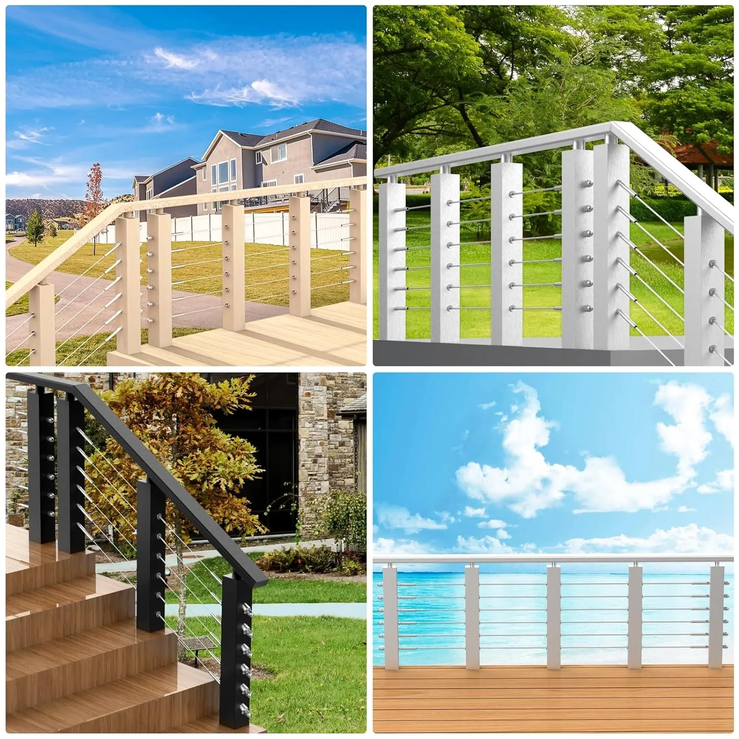 BLIKA 10 Pack Invisible Cable Railing Kit, T316 Stainless Steel 1/8" Invisible Receiver and Swage Stud End for Cable Railing, Swage Tensioner 1/8" for Wood/Metal Post, Cable Railing Hardware