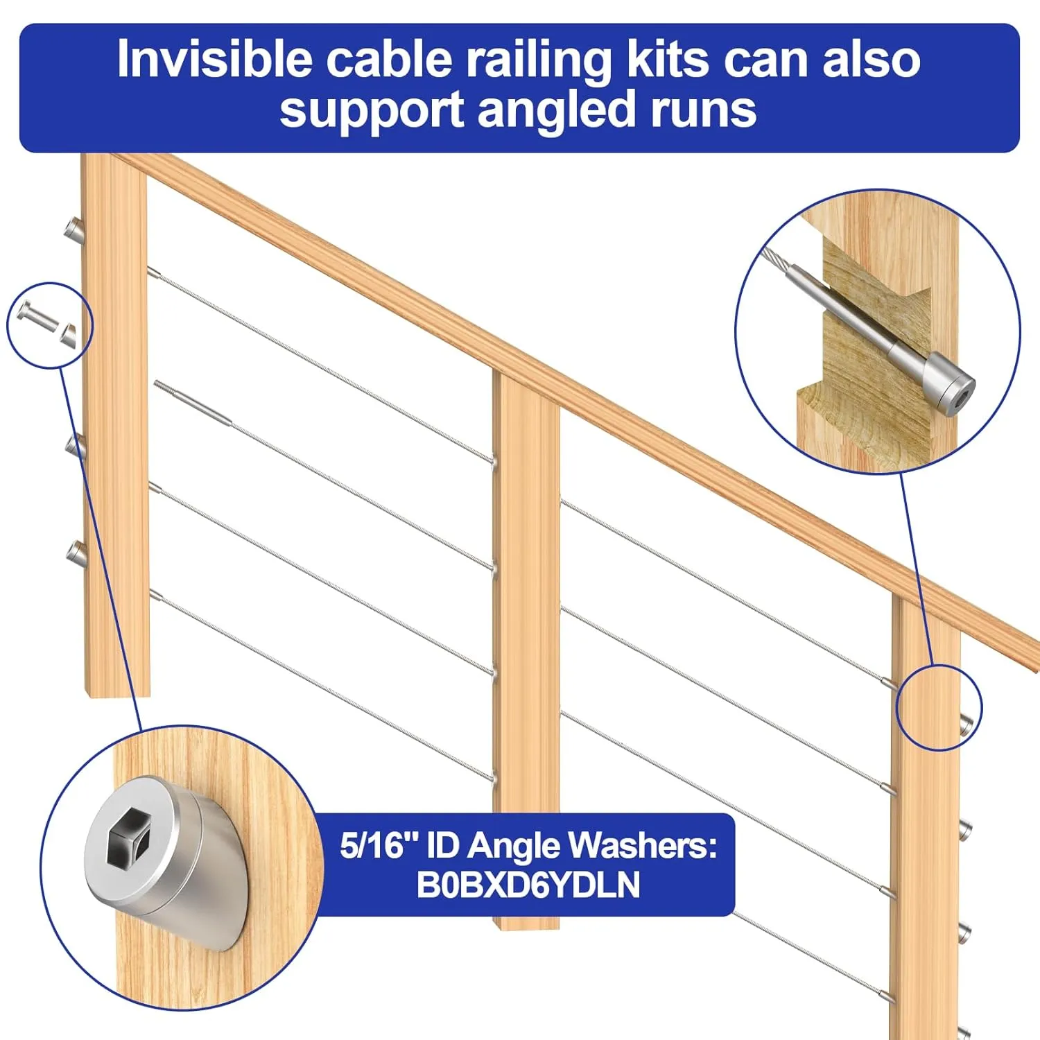 BLIKA 10 Pack Invisible Cable Railing Kit, T316 Stainless Steel 1/8" Invisible Receiver and Swage Stud End for Cable Railing, Swage Tensioner 1/8" for Wood/Metal Post, Cable Railing Hardware