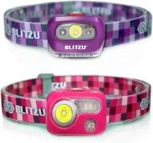 BLITZU Battery Powered LED Headlamp Purple Color   USB Rechargeable Headlamp Pink Color