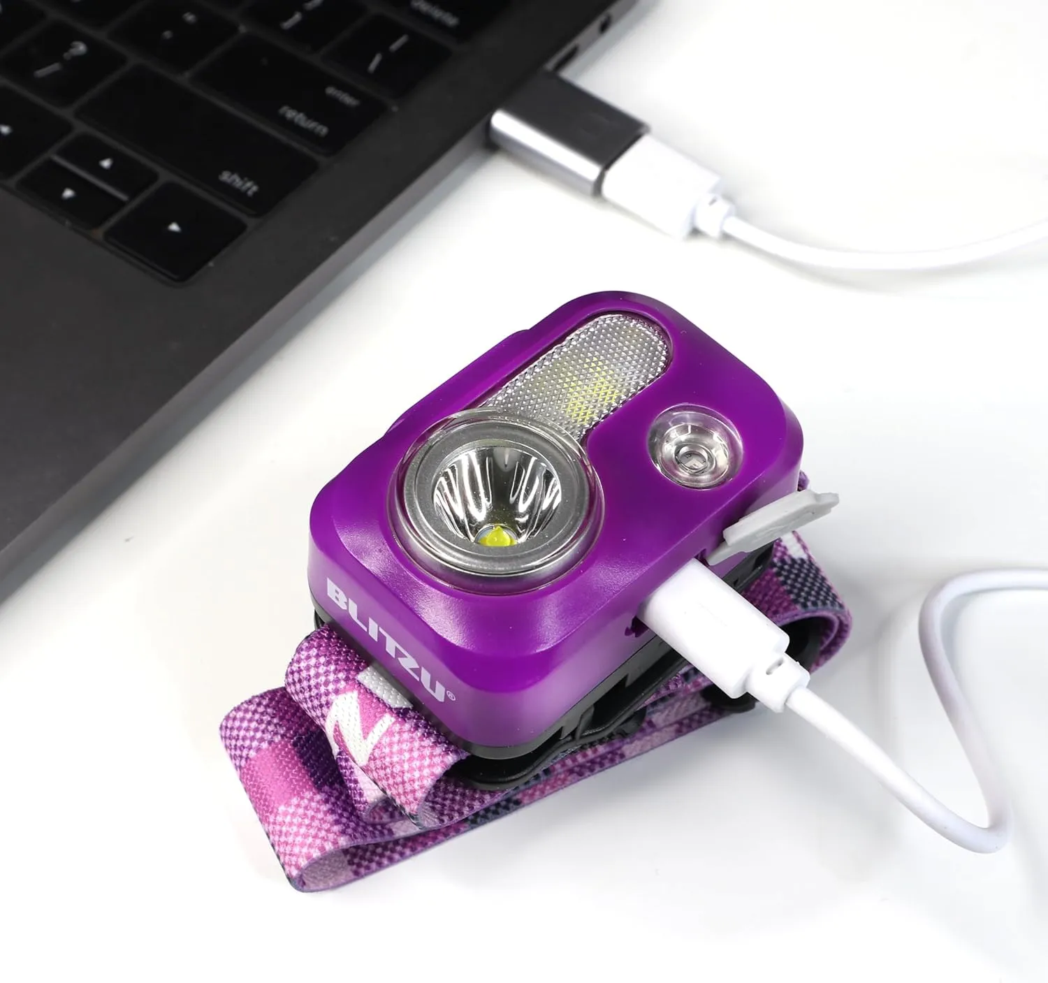 BLITZU Rechargeable LED Headlamp, Purple, Adjustable, Durable, Battery Powered, 500 Lumen, 150 Feet Range, 2 Special Modes, 120-Day Guarantee