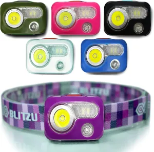 BLITZU Rechargeable LED Headlamp, Purple, Adjustable, Durable, Battery Powered, 500 Lumen, 150 Feet Range, 2 Special Modes, 120-Day Guarantee