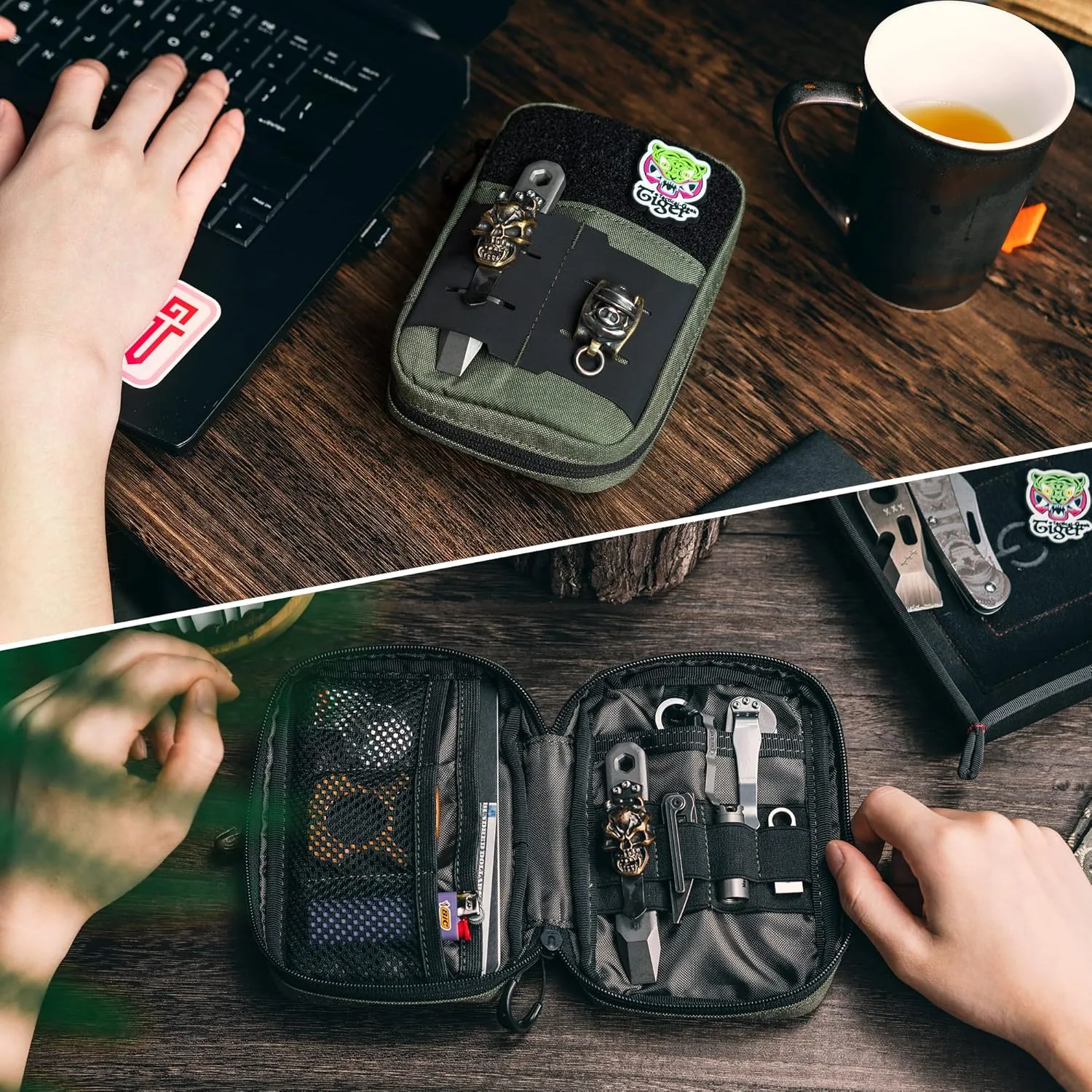 Block E2.0 EDC Compact Waist Pocket Pouch, Multi-Purpose Molle EDC Pouch Gadget Organizer, Multi-Purpose Molle Tool Pouch for Multitools, Nylon Daily Utility Tool Organizer Bag Green