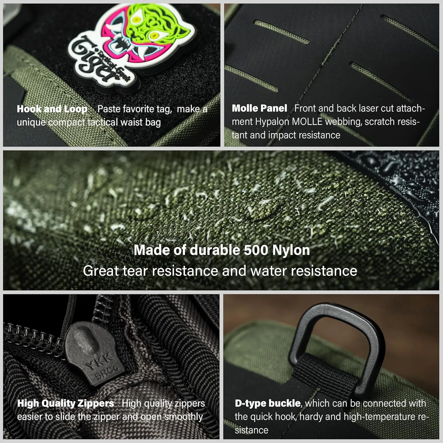Block E2.0 EDC Compact Waist Pocket Pouch, Multi-Purpose Molle EDC Pouch Gadget Organizer, Multi-Purpose Molle Tool Pouch for Multitools, Nylon Daily Utility Tool Organizer Bag Green