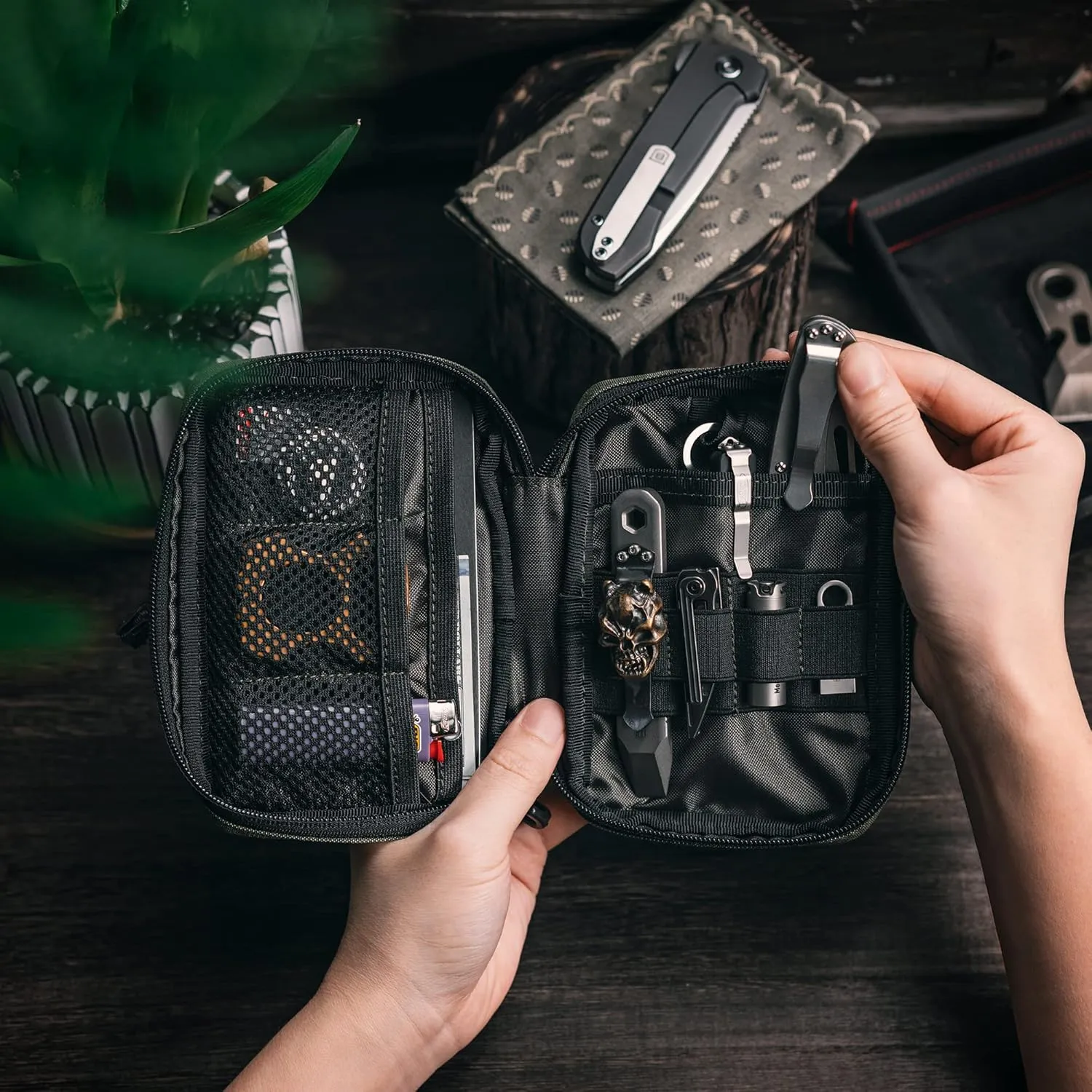 Block E2.0 EDC Compact Waist Pocket Pouch, Multi-Purpose Molle EDC Pouch Gadget Organizer, Multi-Purpose Molle Tool Pouch for Multitools, Nylon Daily Utility Tool Organizer Bag Green