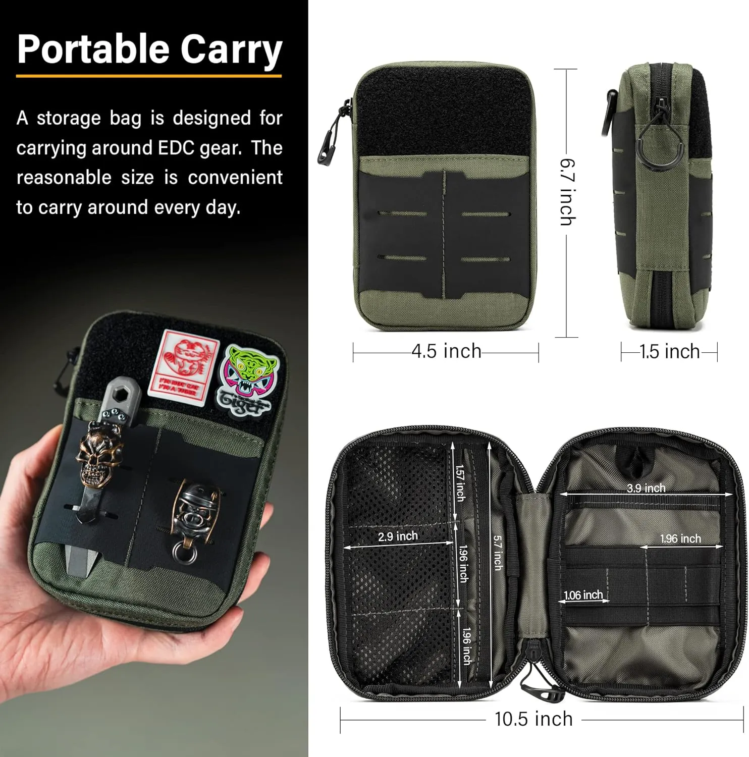 Block E2.0 EDC Compact Waist Pocket Pouch, Multi-Purpose Molle EDC Pouch Gadget Organizer, Multi-Purpose Molle Tool Pouch for Multitools, Nylon Daily Utility Tool Organizer Bag Green