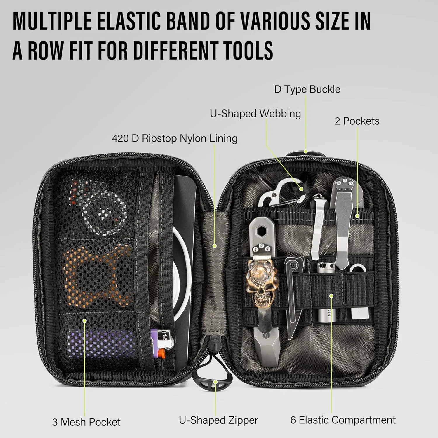 Block E2.0 EDC Compact Waist Pocket Pouch, Multi-Purpose Molle EDC Pouch Gadget Organizer, Multi-Purpose Molle Tool Pouch for Multitools, Nylon Daily Utility Tool Organizer Bag Green