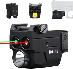 Blue Green Laser Light Combo for Pistol, 500 Lumens 3in1 Tactical Flashlight Laser Combo, USB Rechargeable Built-in Battery, Adjustable Compact Tactical Flashlight Laser Sights for Handguns