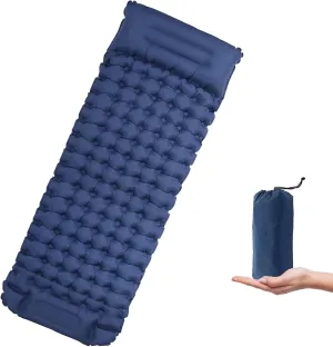 Blue Self Inflating Sleeping Pad, Built-in Foot Pump & Pillow Inflatable Camping Mat Single Air Mattress for Hiking, Camping Mattress Sleeping Pad for Camping Hiking Tent Travel