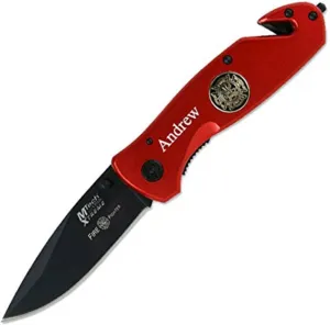 Blue Steel Personalized Engraved Pocket Knife, High Carbon S.S. Folding Knife with 3.25in Tanto Point Blade and SS Handle for Outdoor, Color- 300202-EMs