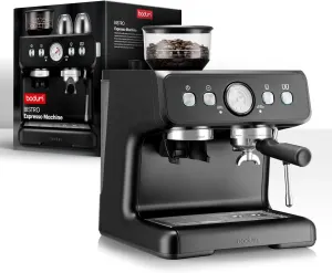 Bodum Bistro Electric Espresso Machine, Stainless Steel Burr Grinder, Milk Frother Steam Wand, Black