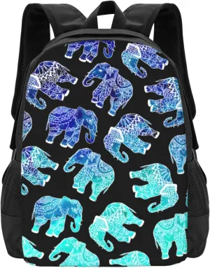Boho Turquoise Blue Ombre Watercolor Elephants Lightweight Packable Backpack Travel Casual Large Capacity Daypack Foldable Backpack For Men Women