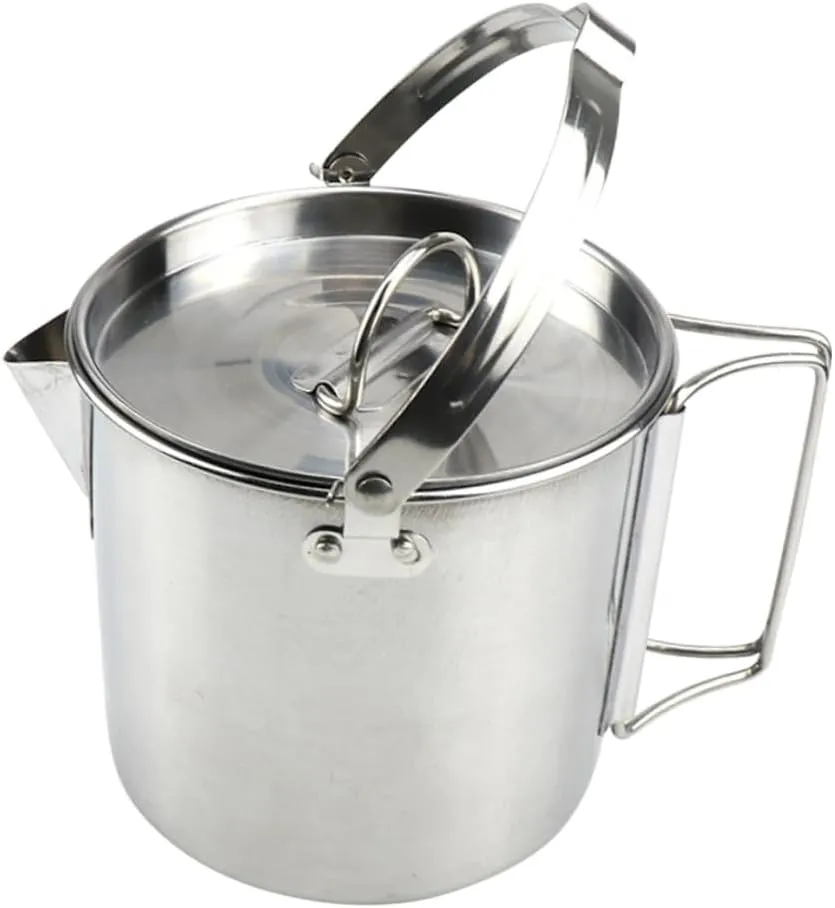 Boil Water Pot 1.2l Collapsible Stainless Steel Kettle Easy to Pour Lid for Camping Hiking Outdoor Cooking