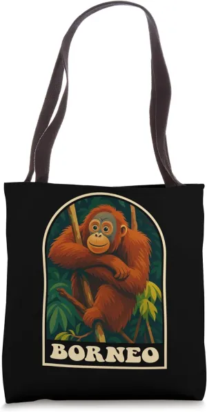 Borneo Orangutan Retro Jungle Wildlife Travel Art Tote Bag