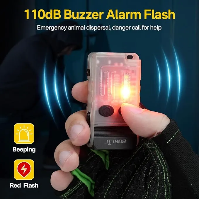 BORUIT V20 LED Small Powerful EDC Flashlight with 365nm UV Light,180°Head Swivels,USB C Rechargeable 1000 LM Mini Pocket Keychain Flash Light with Clip-13 Mode,IP67,Magnetic,110DB Buzzer(White)