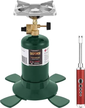 BottleTop Propane Stove with Adjustable Burner,Portable Camping/Backpacking Cooker 10000BTU,Camping Stove Propane,Single Burner Propane Stove,Camp Gas Stove with a USB Ligther (Fuel not included)