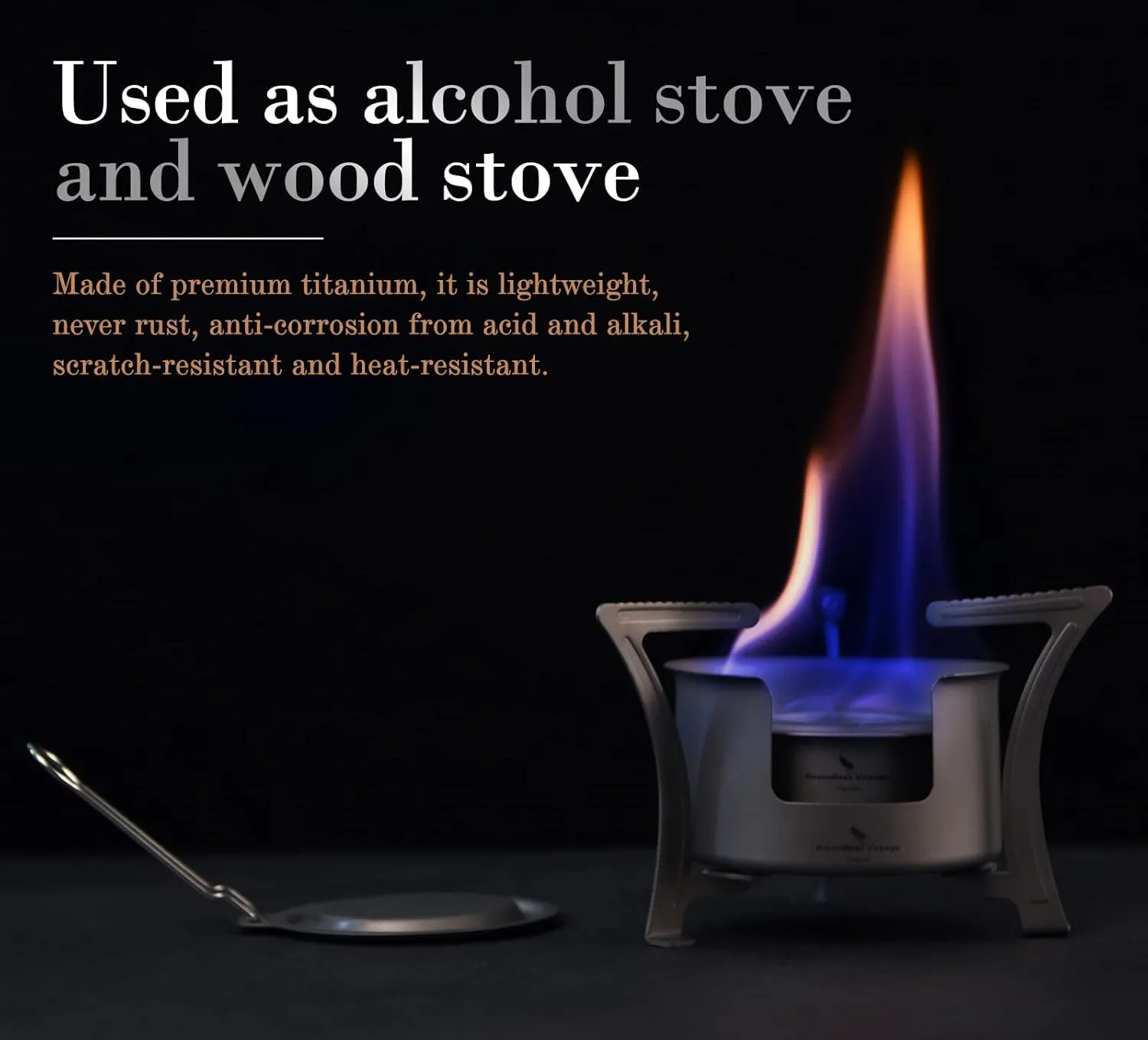 Boundless Voyage Titanium Alcohol Stove Spirit Burner with Fire Cover Outdoor Wood Stove with Stands Brackets Camping Multi-Fuels Ultralight Backpacking Stove (Stove & Bracket Set)