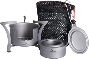Boundless Voyage Titanium Alcohol Stove Spirit Burner with Fire Cover Outdoor Wood Stove with Stands Brackets Camping Multi-Fuels Ultralight Backpacking Stove (Stove & Bracket Set)