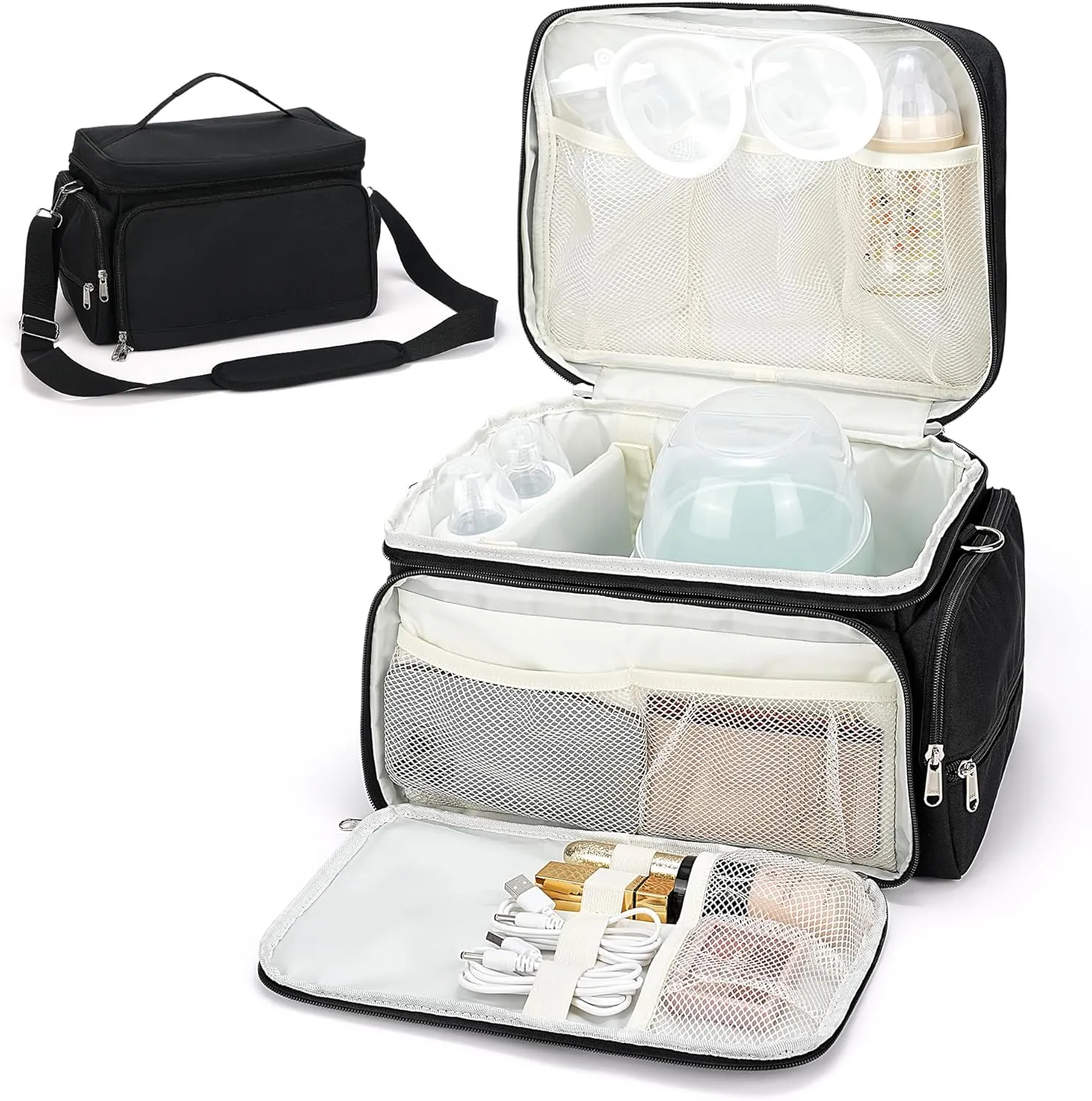 Breast Pump Bag for Spectra S1 and S2, Pumping Bag with Waterproof Mat Breast Pump Storage Bag Case for Working Moms Travel Family Use Black