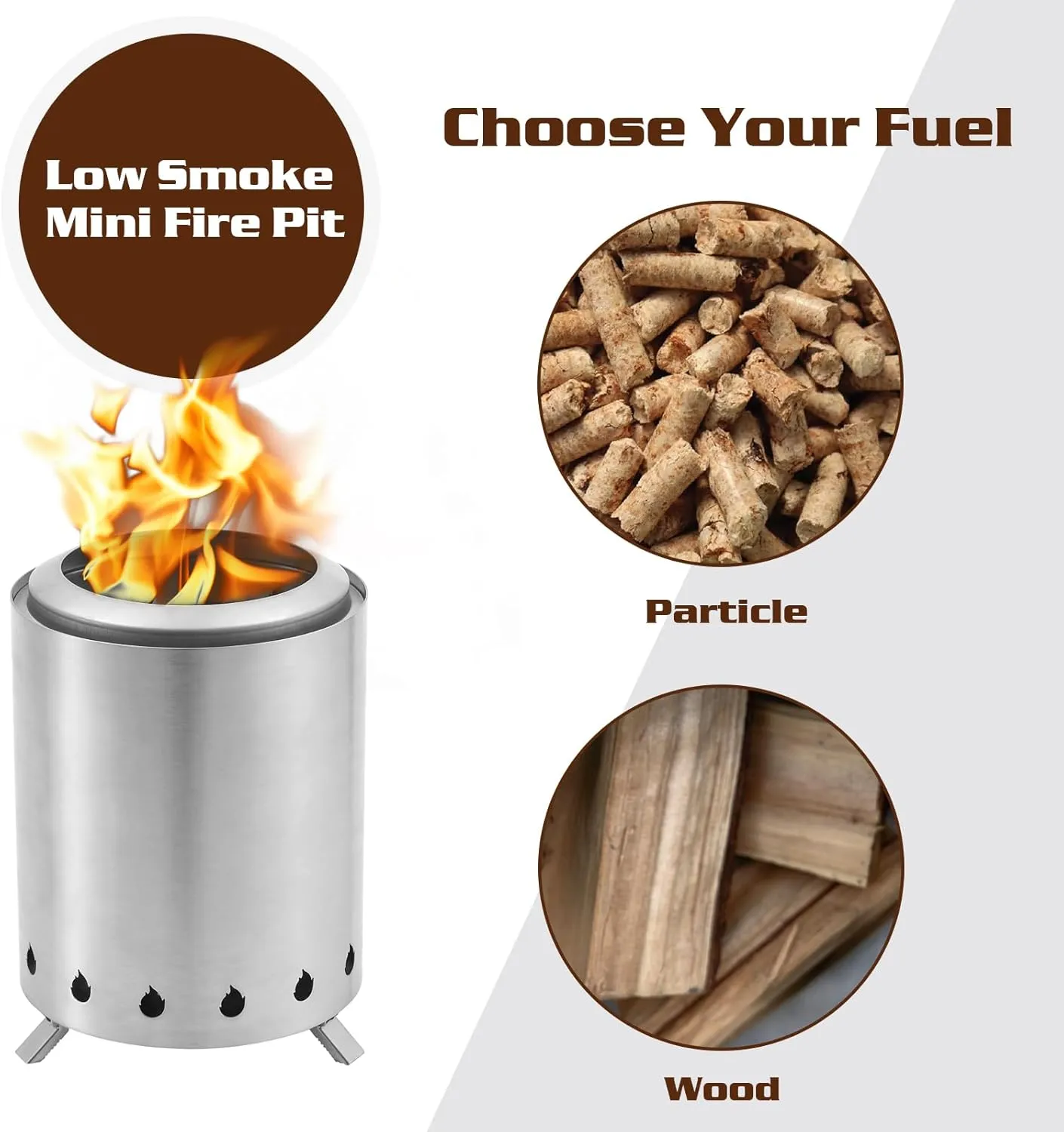 BRIAN & DANY Solo Fire Pit with Stand, Smokeless Firepit for Outside, Stainless Steel Personal Stove Bonfire Fueled by Pellets or Wood, Birthday Gifts, Housewarming Gift - 5.9in x 8.2in, Silver