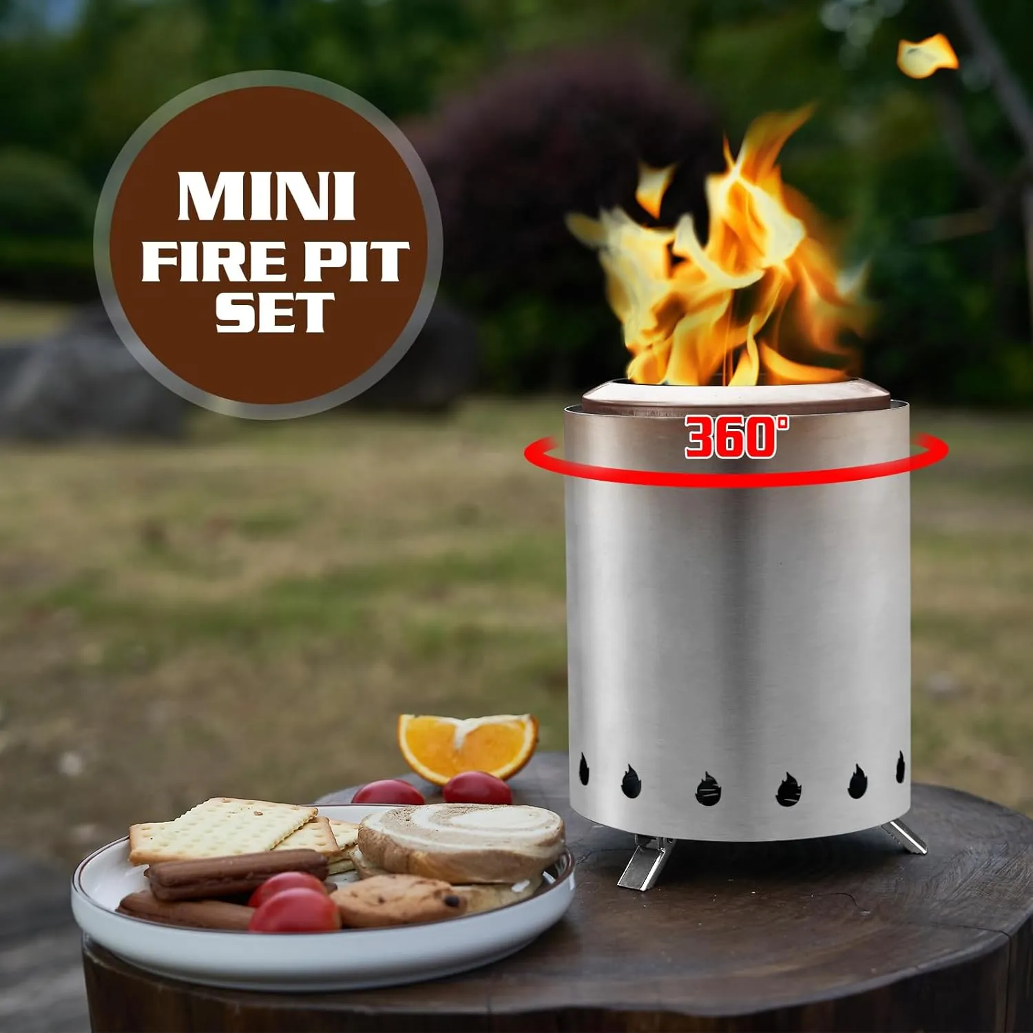 BRIAN & DANY Solo Fire Pit with Stand, Smokeless Firepit for Outside, Stainless Steel Personal Stove Bonfire Fueled by Pellets or Wood, Birthday Gifts, Housewarming Gift - 5.9in x 8.2in, Silver