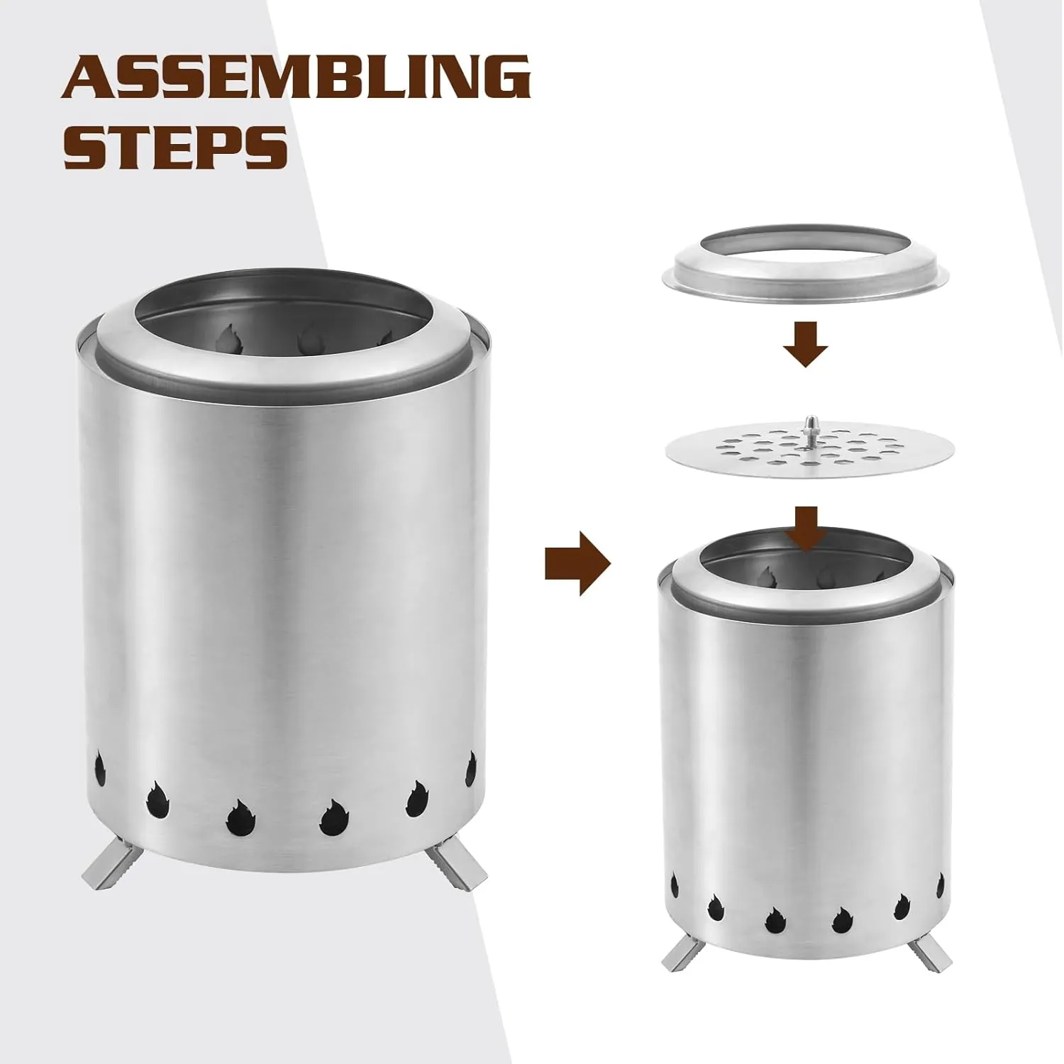 BRIAN & DANY Solo Fire Pit with Stand, Smokeless Firepit for Outside, Stainless Steel Personal Stove Bonfire Fueled by Pellets or Wood, Birthday Gifts, Housewarming Gift - 5.9in x 8.2in, Silver