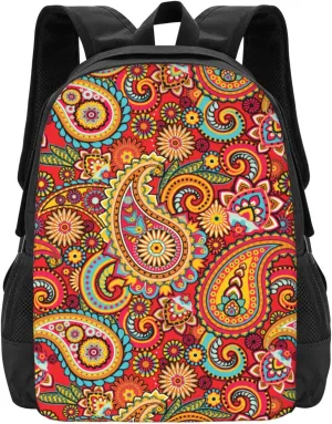 Bright Red Floral Paisley Bohemian Lightweight Packable Backpack Travel Casual Large Capacity Daypack Foldable Backpack For Men Women