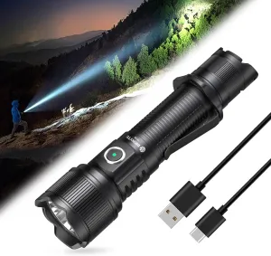 Brinyte PT16 Tactical Flashlight, 2000 Lumens Super Bright LED Flashlight, 600m Long Beam, USB-C Rechargeable, Dual Switches, IP68 Waterproof, Compact for Camping, Hiking, Emergency Use