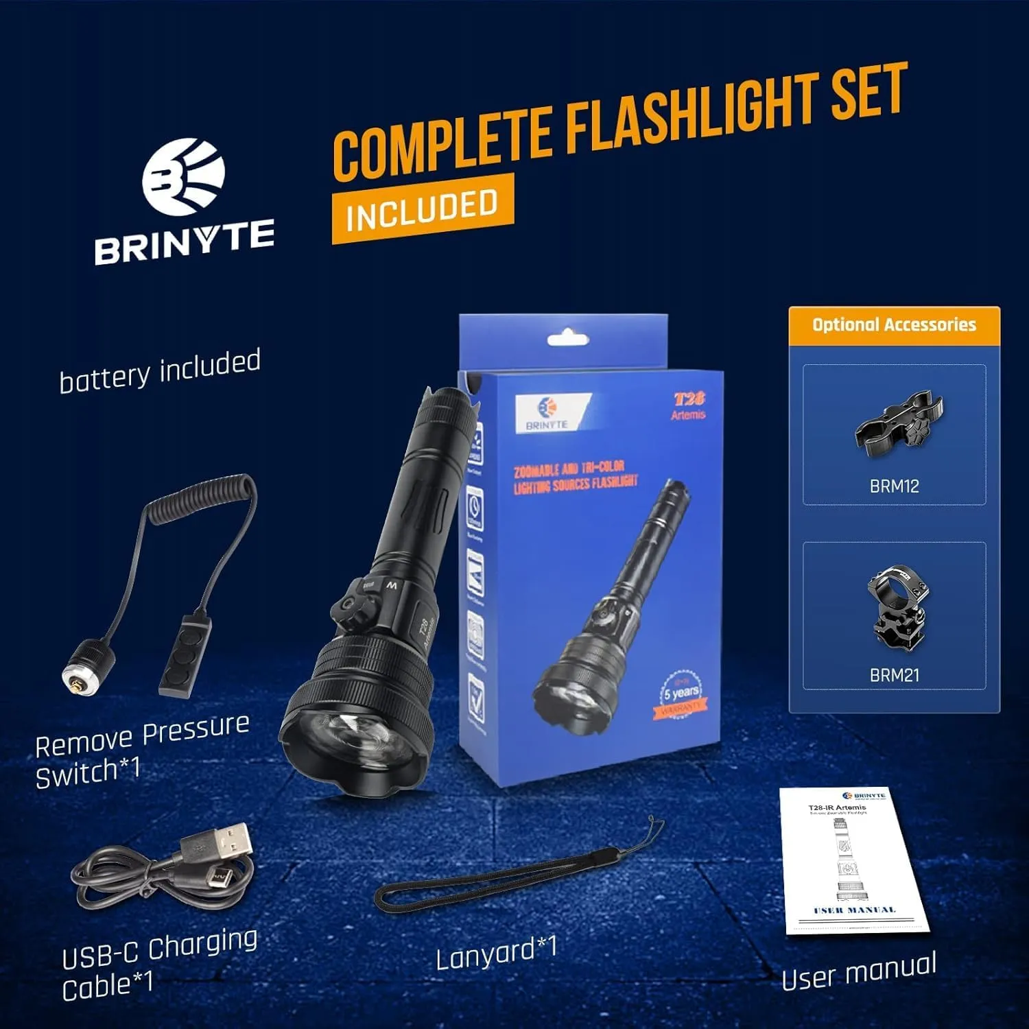 Brinyte T28 IR Illuminator for Night Vision, White 850nm 940nm Infrared Hunting Light, Adjustable Focus with Stepless Dimming Switch, Ideal for Coyote Hog Predator Hunting