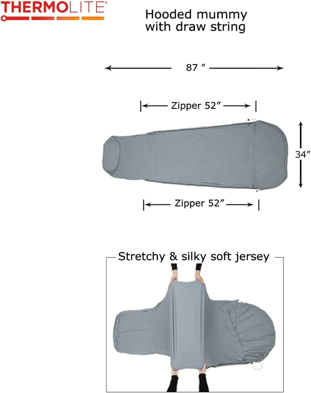 BROWINT Thermolite Sleeping Bag Liner with Zippers for Cold Weather, Lightweight Mummy with Hood & Rectangular Sleep Sack for Adult, Adds Warmth, Thermal Travel Liner, All Season