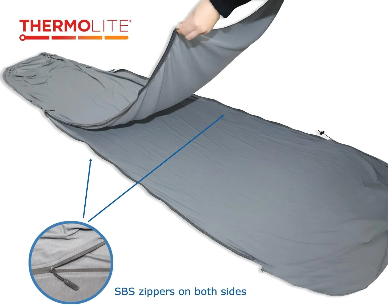 BROWINT Thermolite Sleeping Bag Liner with Zippers for Cold Weather, Lightweight Mummy with Hood & Rectangular Sleep Sack for Adult, Adds Warmth, Thermal Travel Liner, All Season