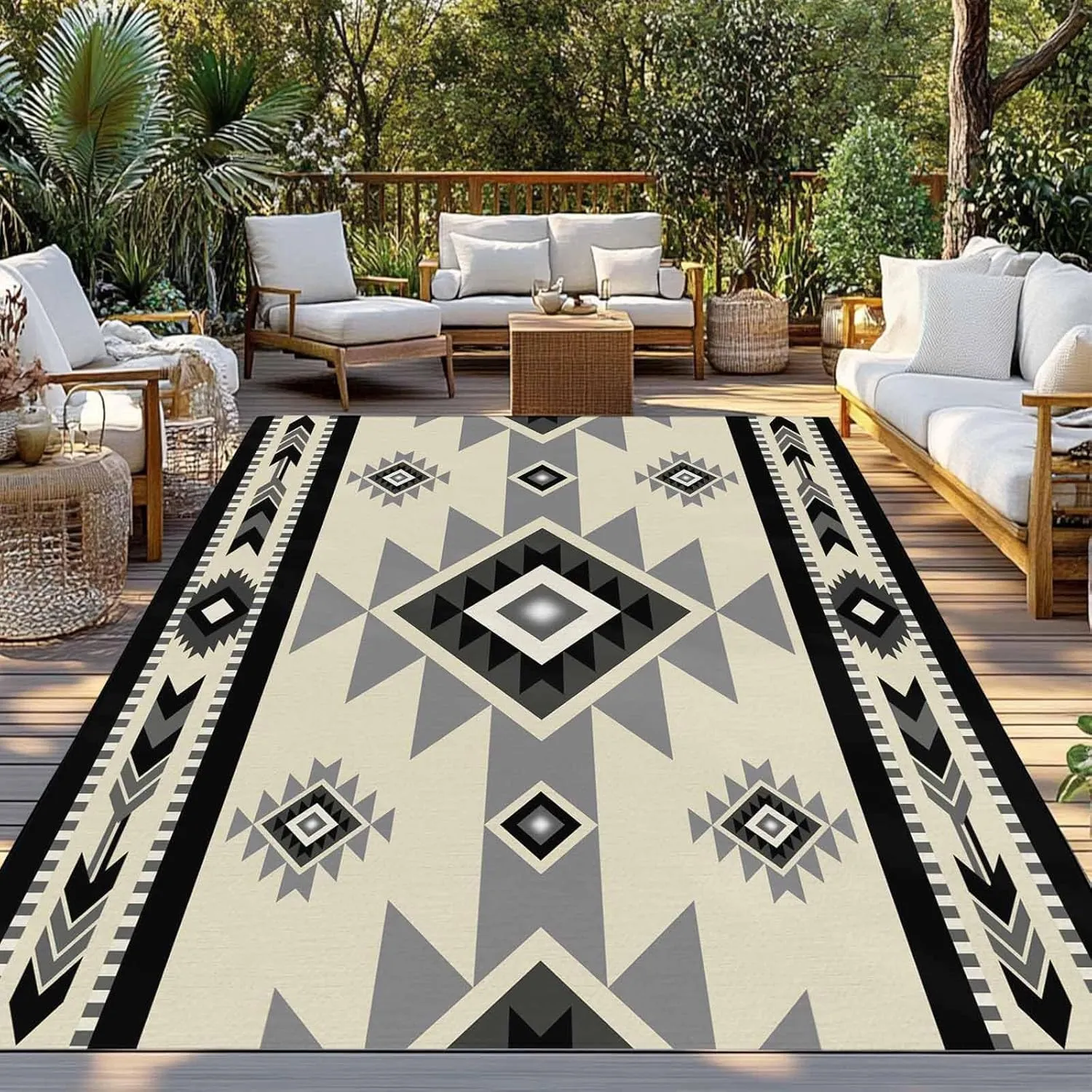 Brown Aztecs Outdoor Rug 6x9ft Large Patio Rug,Washable RV Camping Outside Area Runner Rug Mat,Southwestern Stripe Native American Boho Carpet for Picnic Backyard Deck Porch Balcony Beach & Indoor
