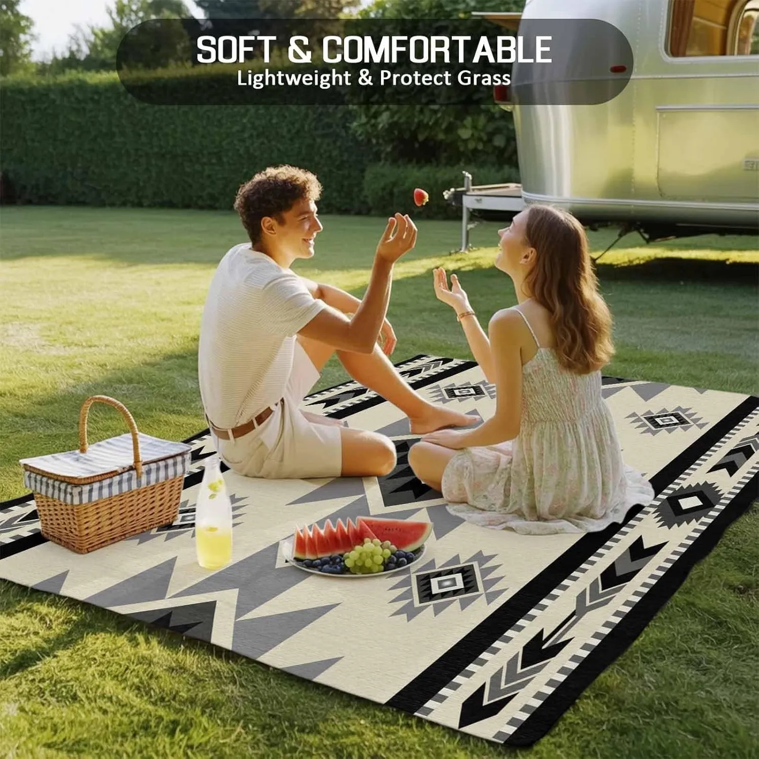Brown Aztecs Outdoor Rug 6x9ft Large Patio Rug,Washable RV Camping Outside Area Runner Rug Mat,Southwestern Stripe Native American Boho Carpet for Picnic Backyard Deck Porch Balcony Beach & Indoor