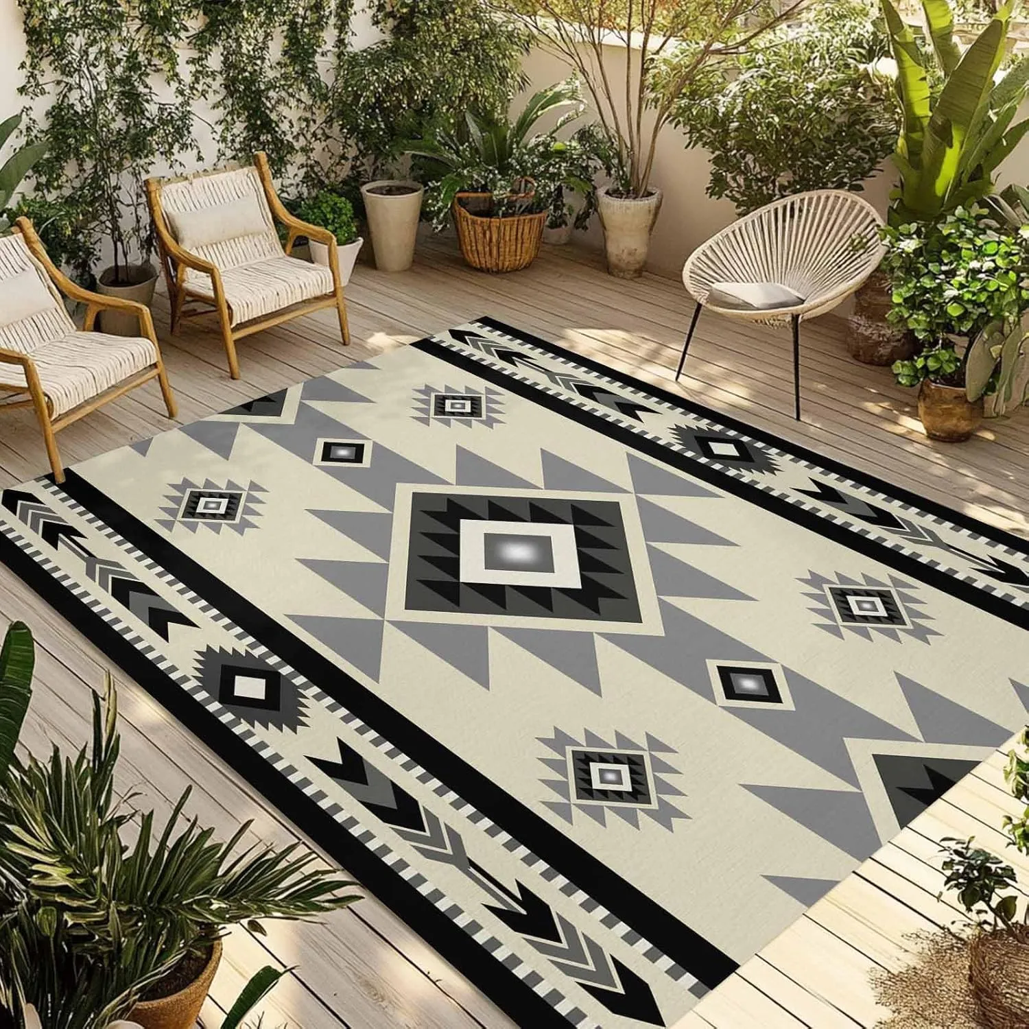Brown Aztecs Outdoor Rug 6x9ft Large Patio Rug,Washable RV Camping Outside Area Runner Rug Mat,Southwestern Stripe Native American Boho Carpet for Picnic Backyard Deck Porch Balcony Beach & Indoor