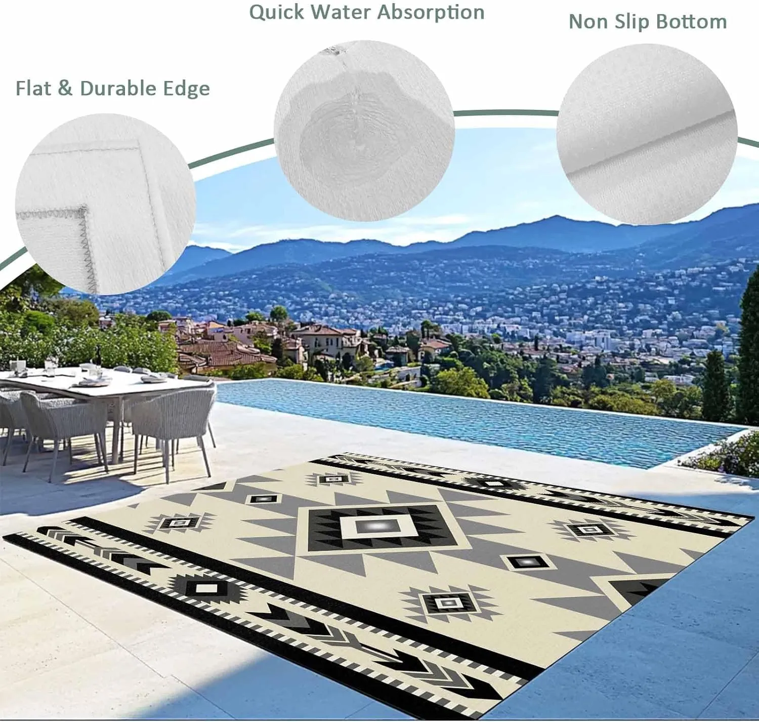 Brown Aztecs Outdoor Rug 6x9ft Large Patio Rug,Washable RV Camping Outside Area Runner Rug Mat,Southwestern Stripe Native American Boho Carpet for Picnic Backyard Deck Porch Balcony Beach & Indoor